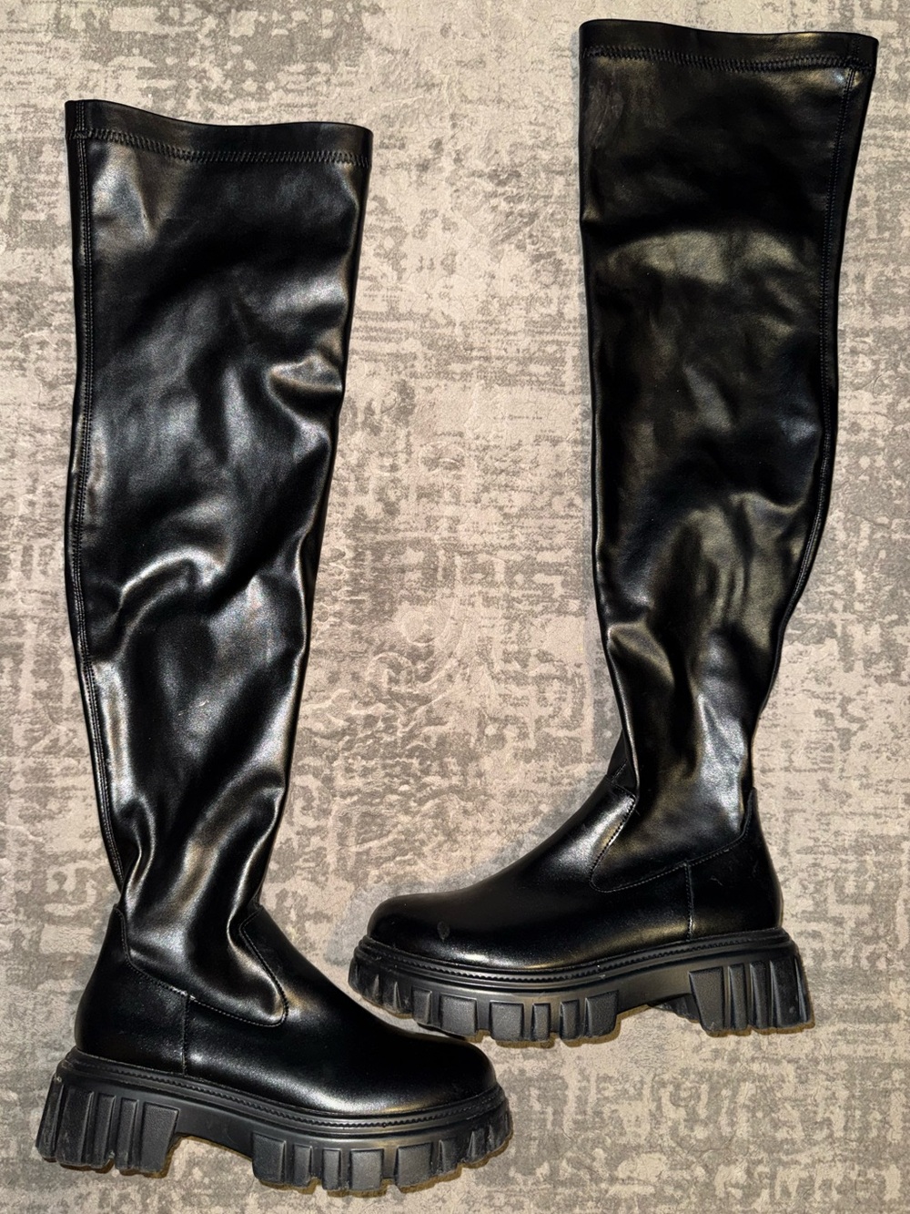 Black Over the Knee Chunky Lug Sole Platform Boots Cuccoo Women Size 39